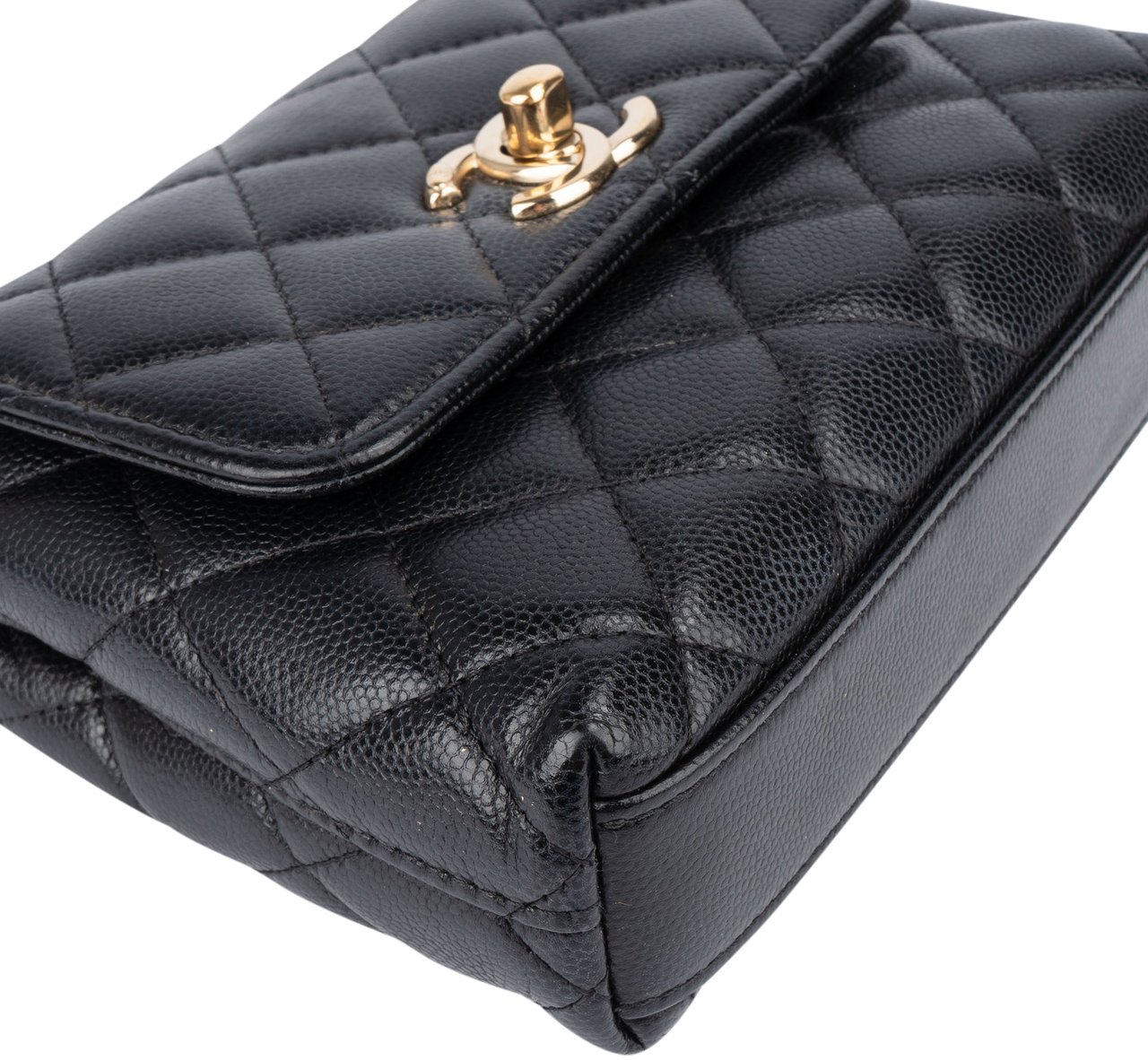 Chanel Chanel Quilted Caviar Leather Coco Top Handle Single Flap Handbag Zwart