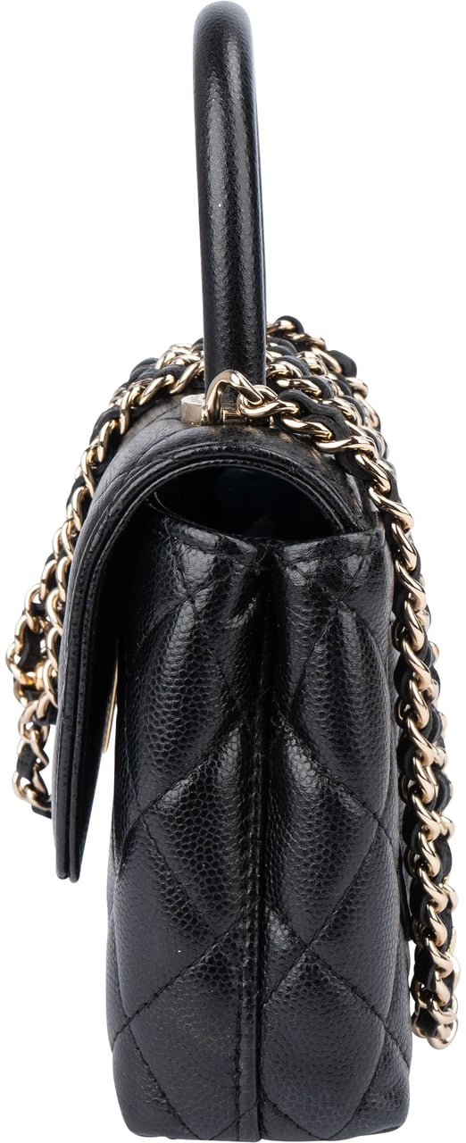 Chanel Chanel Quilted Caviar Leather Coco Top Handle Single Flap Handbag Zwart