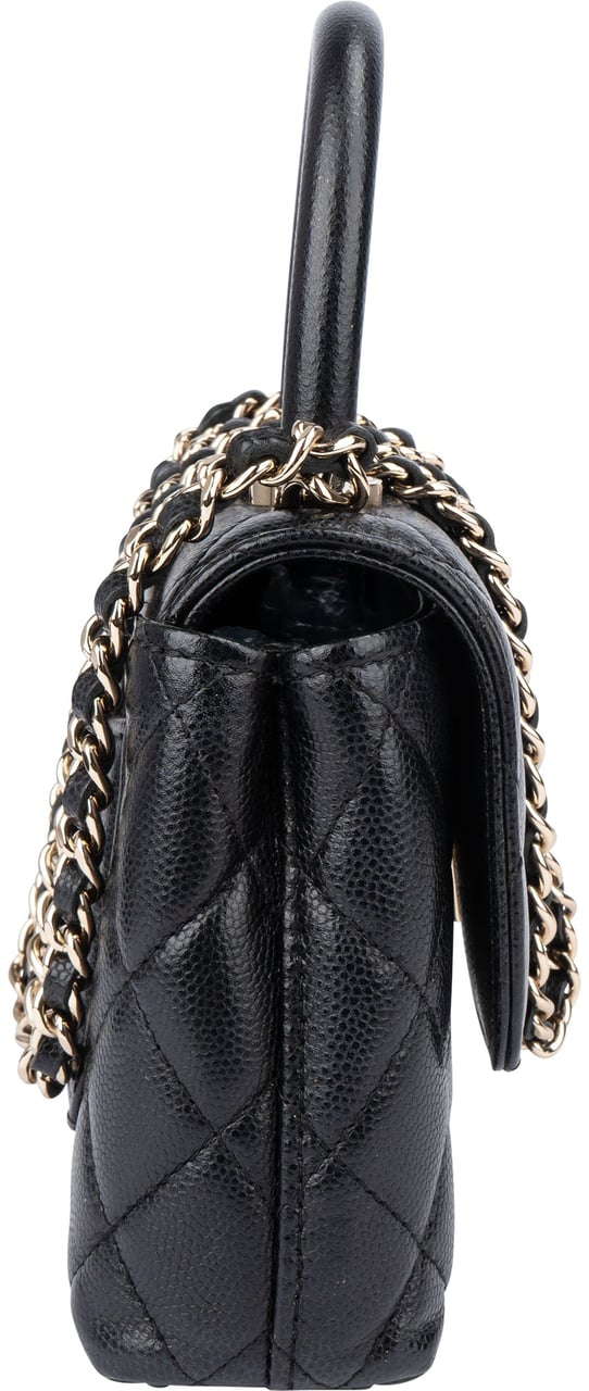Chanel Chanel Quilted Caviar Leather Coco Top Handle Single Flap Handbag Zwart