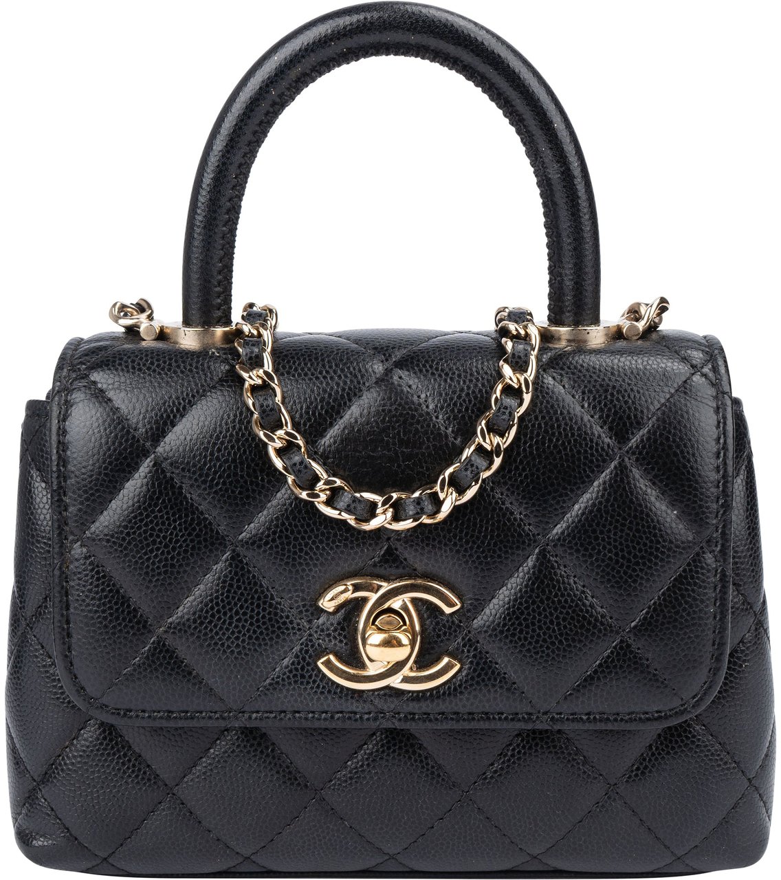 Chanel Chanel Quilted Caviar Leather Coco Top Handle Single Flap Handbag Zwart