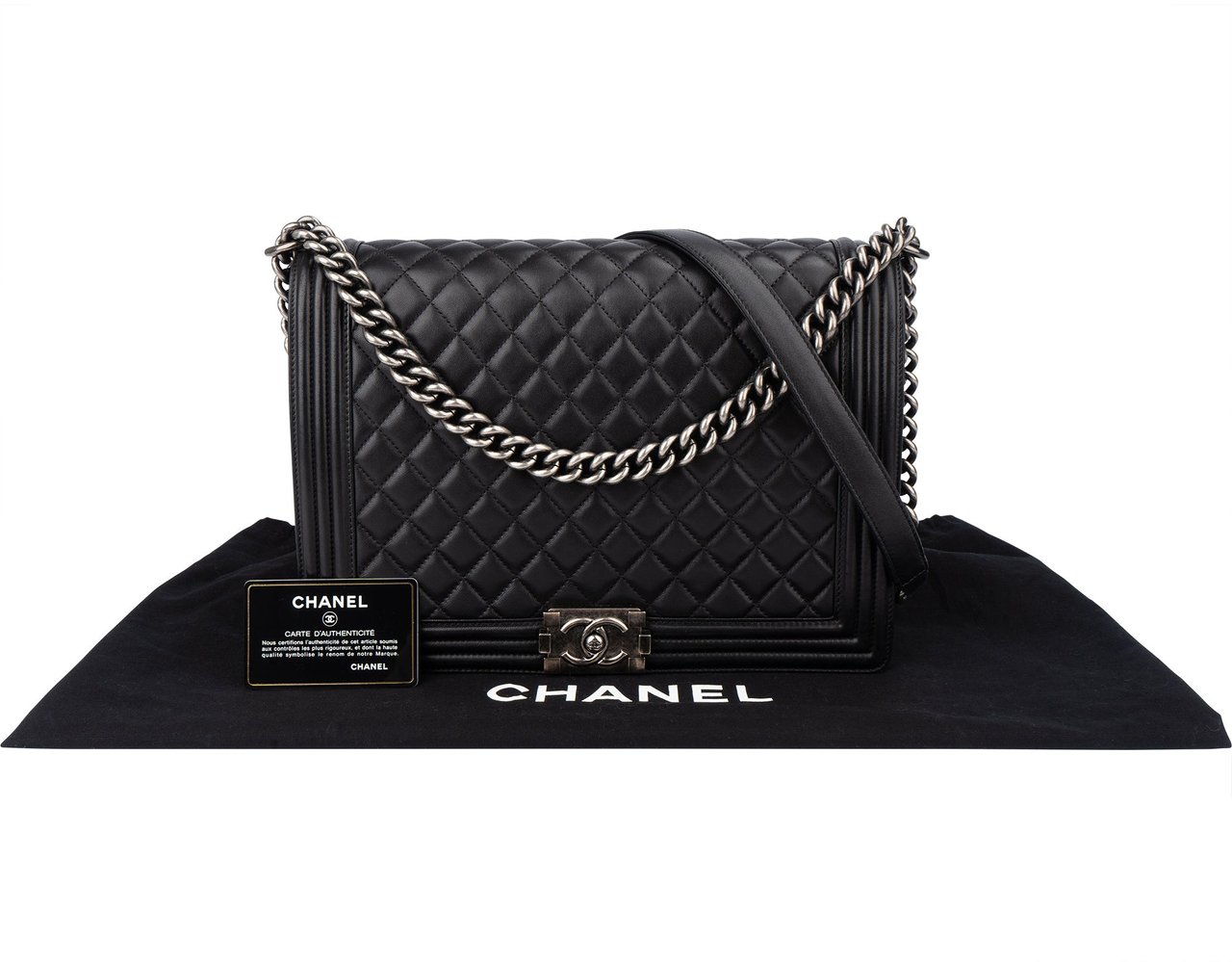 Chanel Chanel Quilted Lambskin Antique Boy Single Flap Crossbody Bag Zwart
