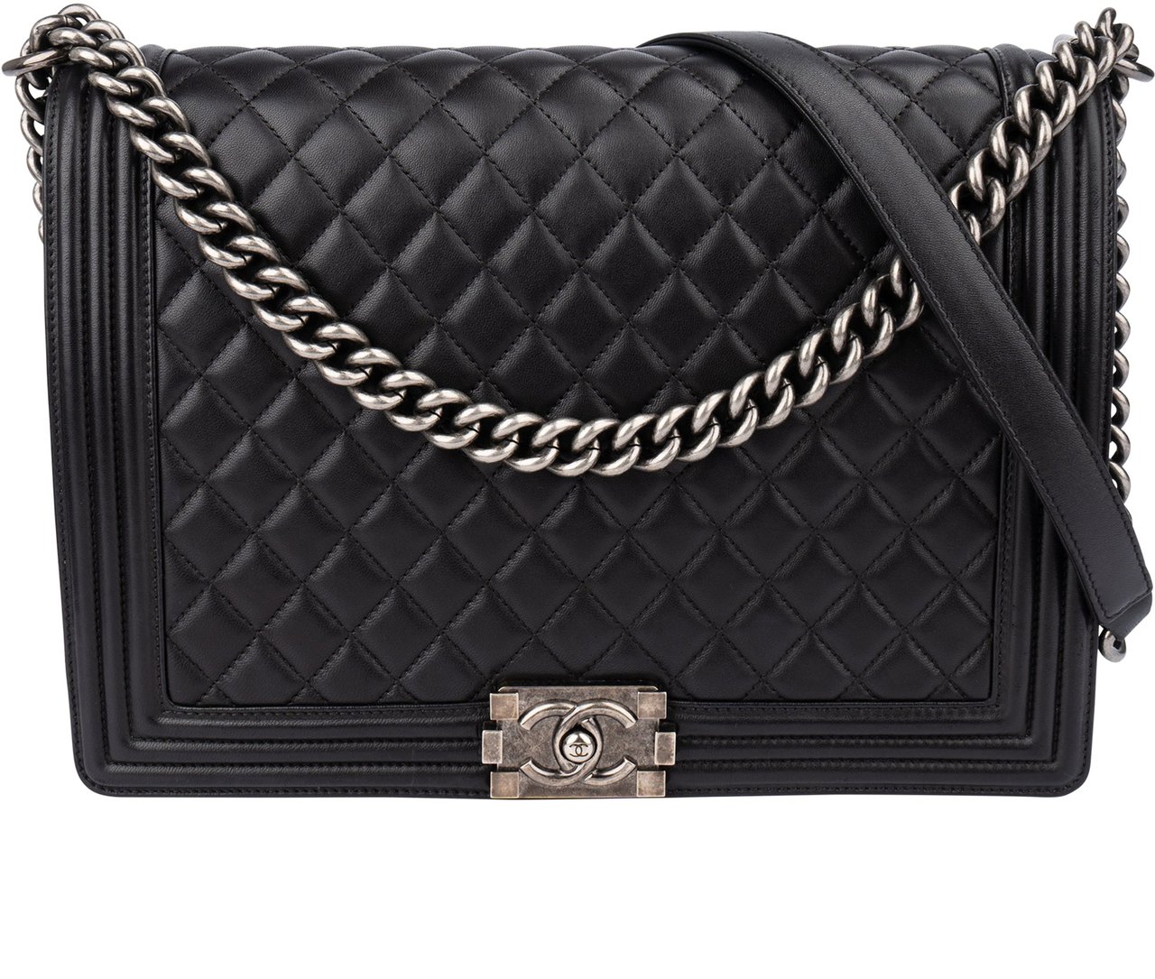Chanel Chanel Quilted Lambskin Antique Boy Single Flap Crossbody Bag Zwart
