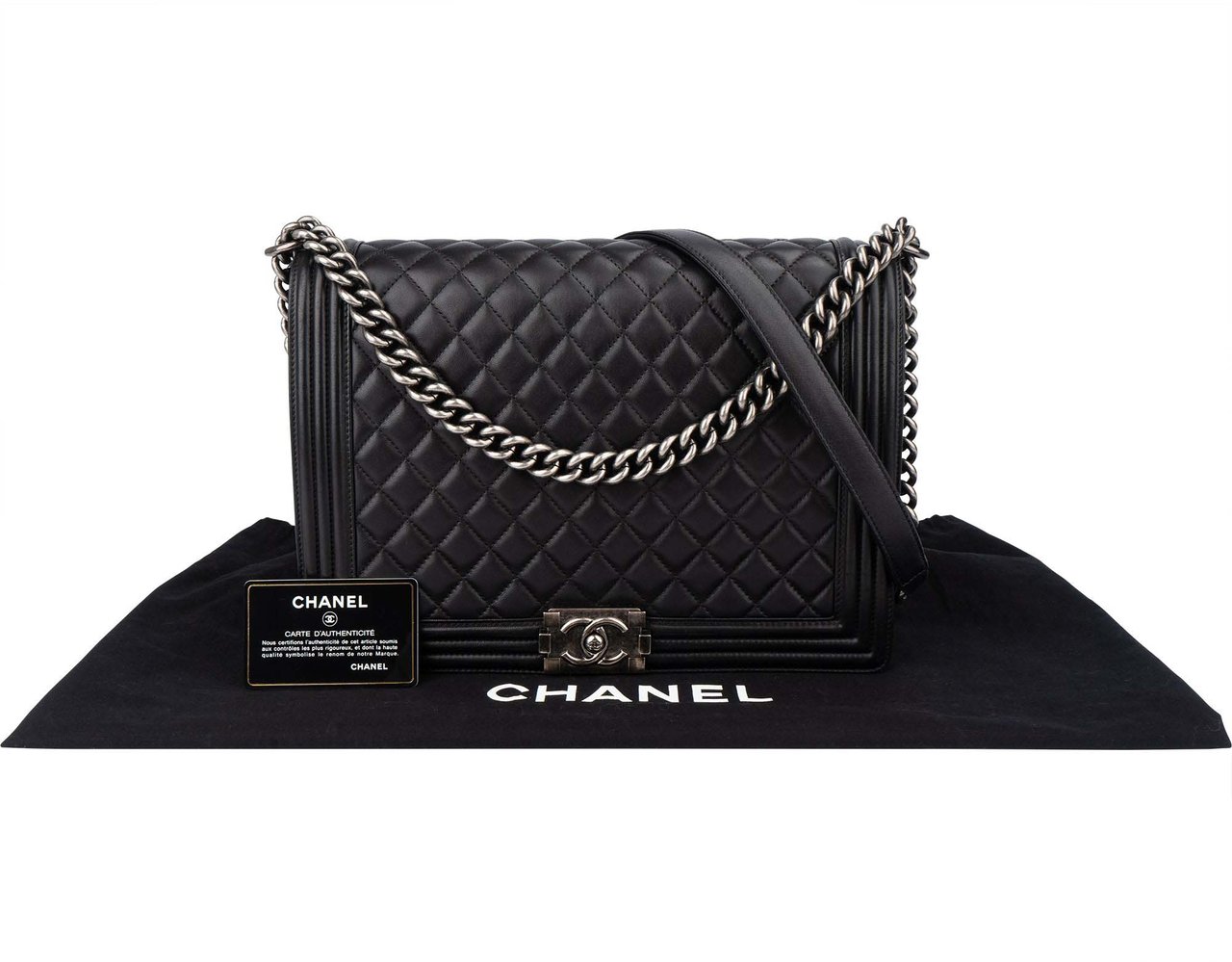 Chanel Quilted Lambskin Antique Boy Single Flap Crossbody Bag Zwart