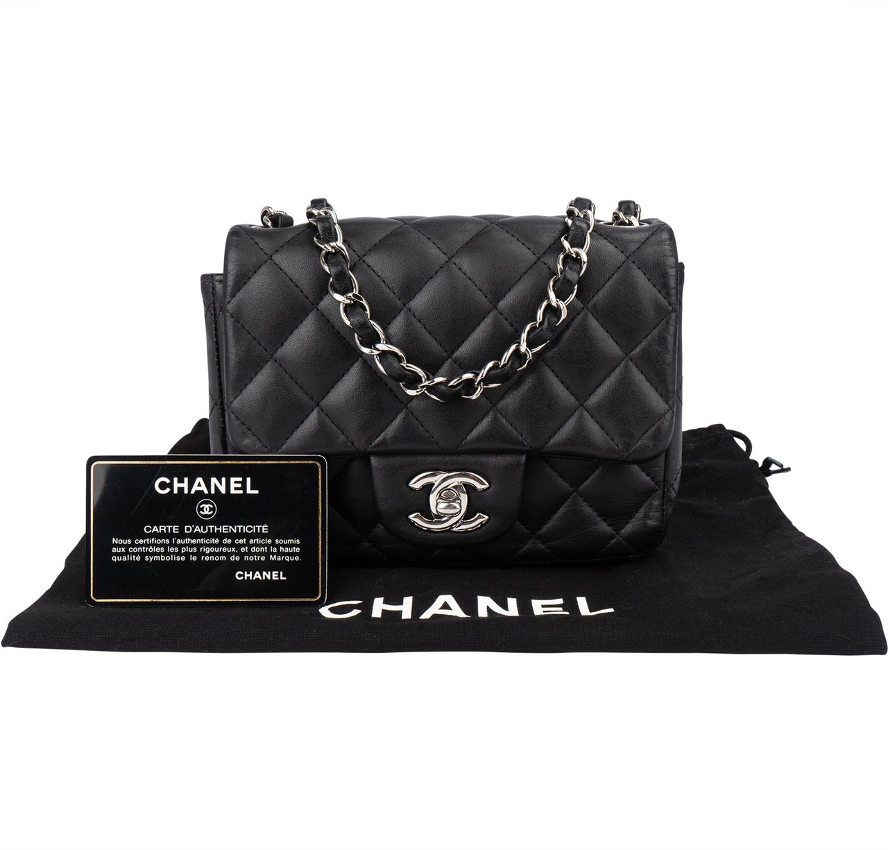 Chanel Chanel Quilted Lambskin Palladium Single Flap Crossbody Bag Zwart