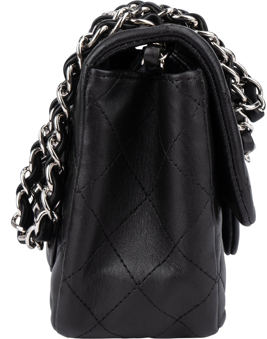 Chanel Chanel Quilted Lambskin Palladium Single Flap Crossbody Bag Zwart