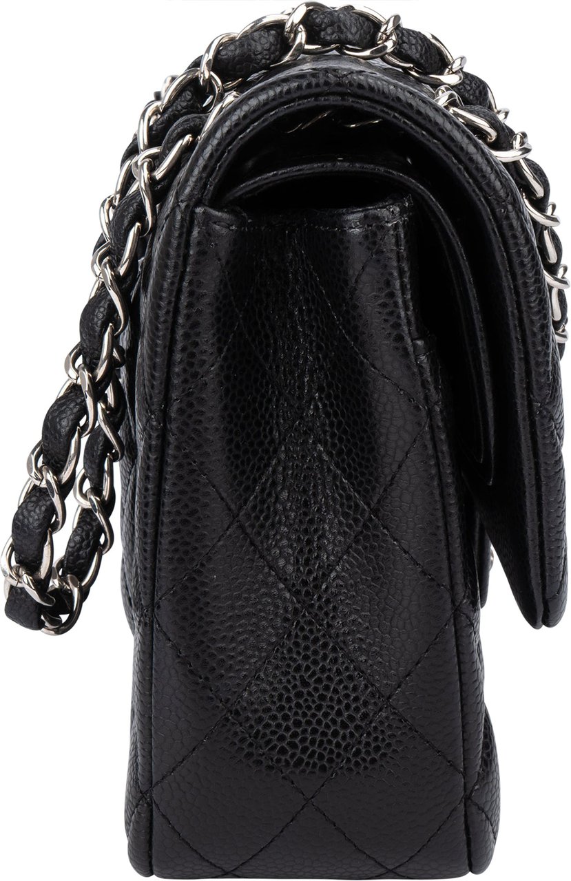 Chanel Chanel Quilted Caviar Leather Palladium Medium Double Flap Shoulder Bag Zwart