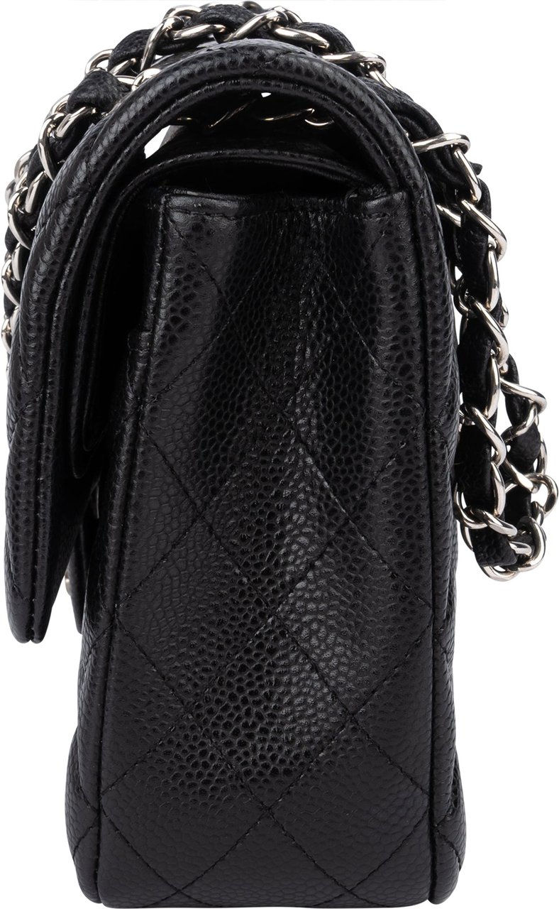 Chanel Chanel Quilted Caviar Leather Palladium Medium Double Flap Shoulder Bag Zwart