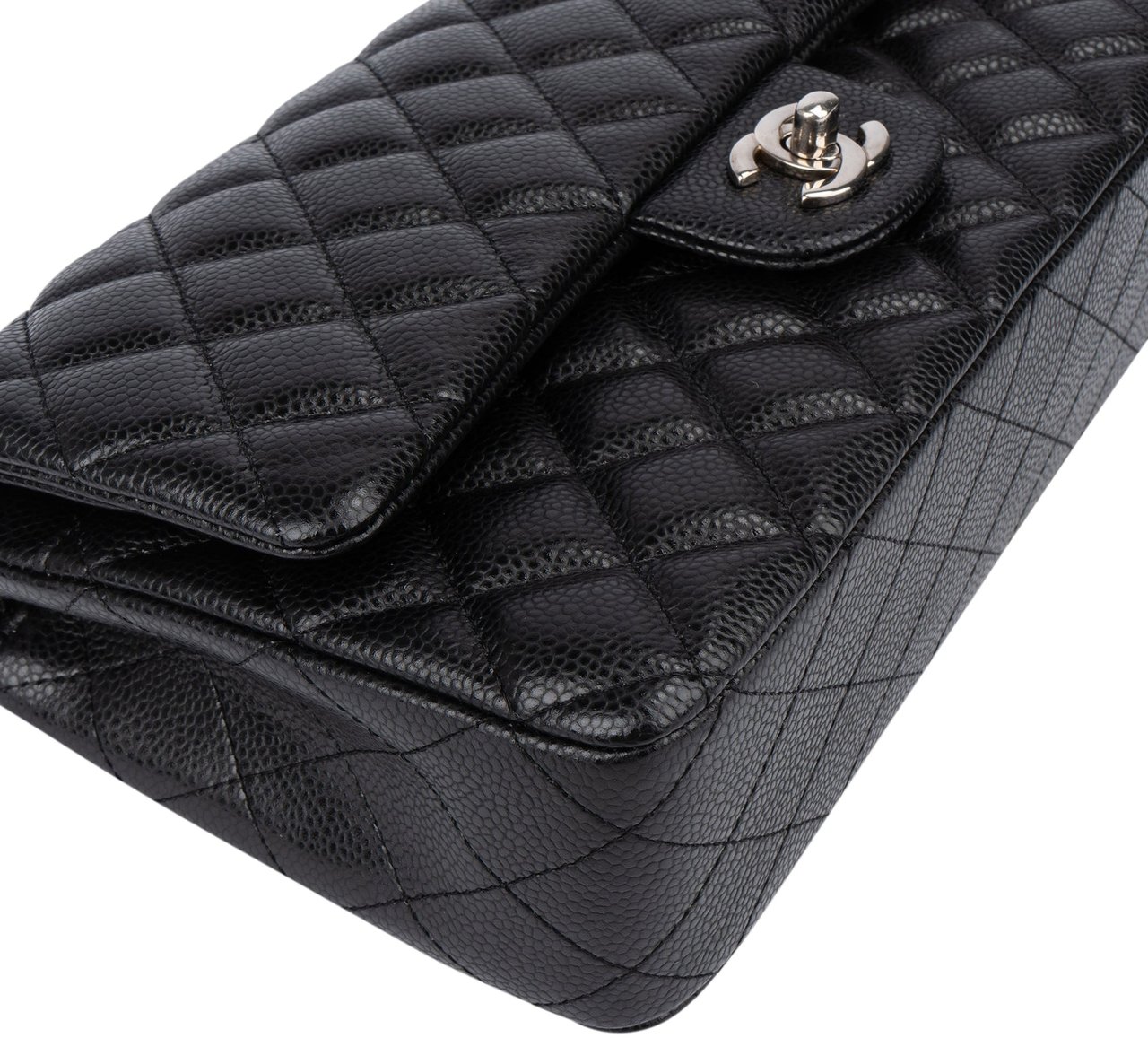 Chanel Chanel Quilted Caviar Leather Palladium Medium Double Flap Shoulder Bag Zwart