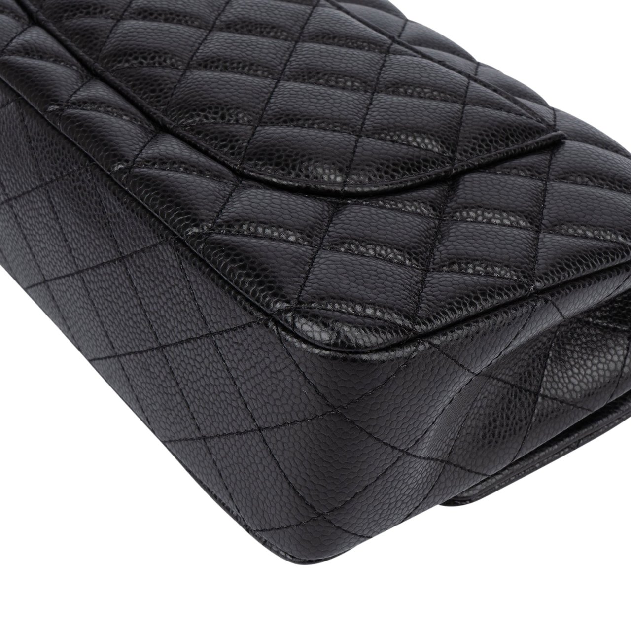 Chanel Chanel Quilted Caviar Leather Palladium Medium Double Flap Shoulder Bag Zwart