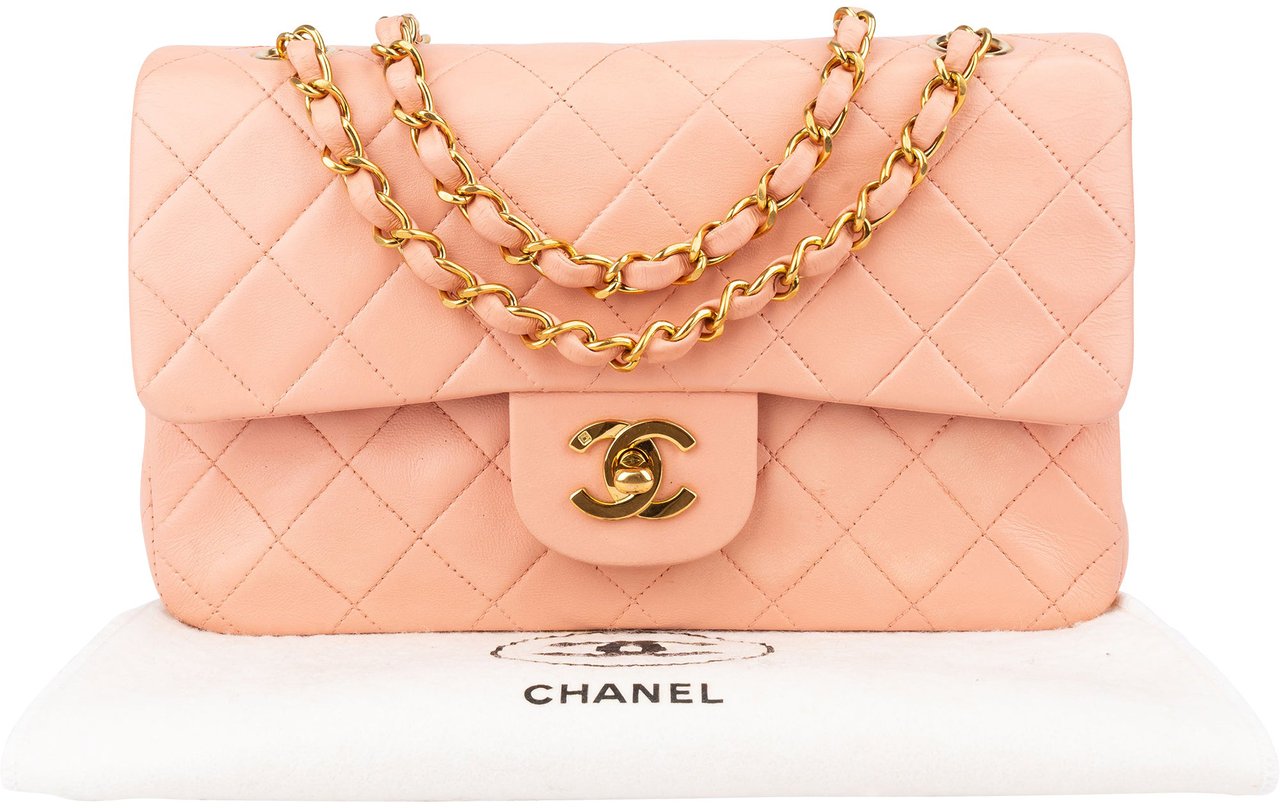 Chanel Chanel Quilted Lambskin 24K Gold Small Double Flap Crossbody Bag Roze