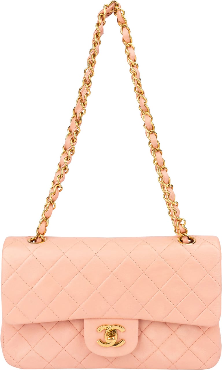 Chanel Chanel Quilted Lambskin 24K Gold Small Double Flap Crossbody Bag Roze