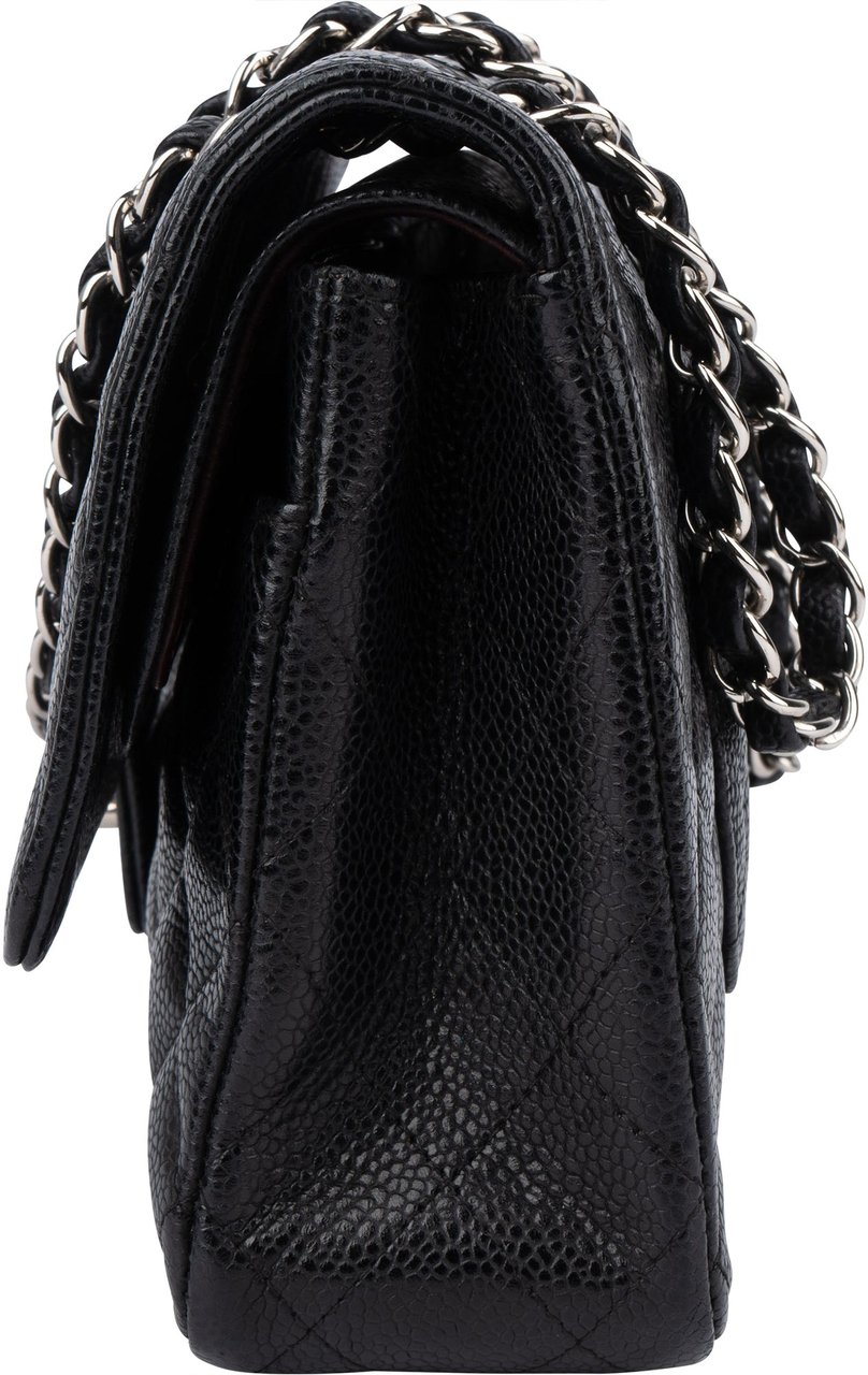 Chanel Chanel Quilted Caviar Leather Palladium Medium Double Flap Crossbody Bag Zwart