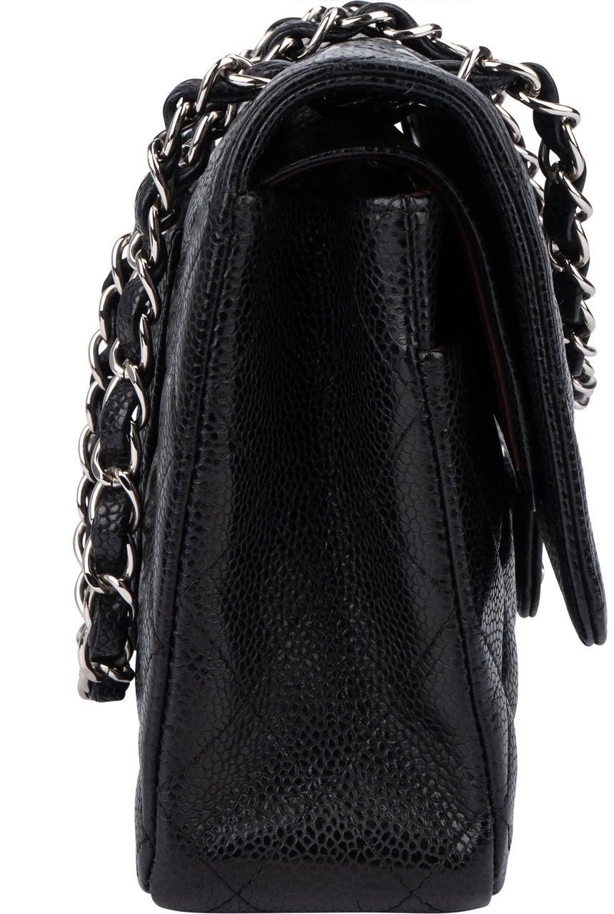 Chanel Chanel Quilted Caviar Leather Palladium Medium Double Flap Crossbody Bag Zwart