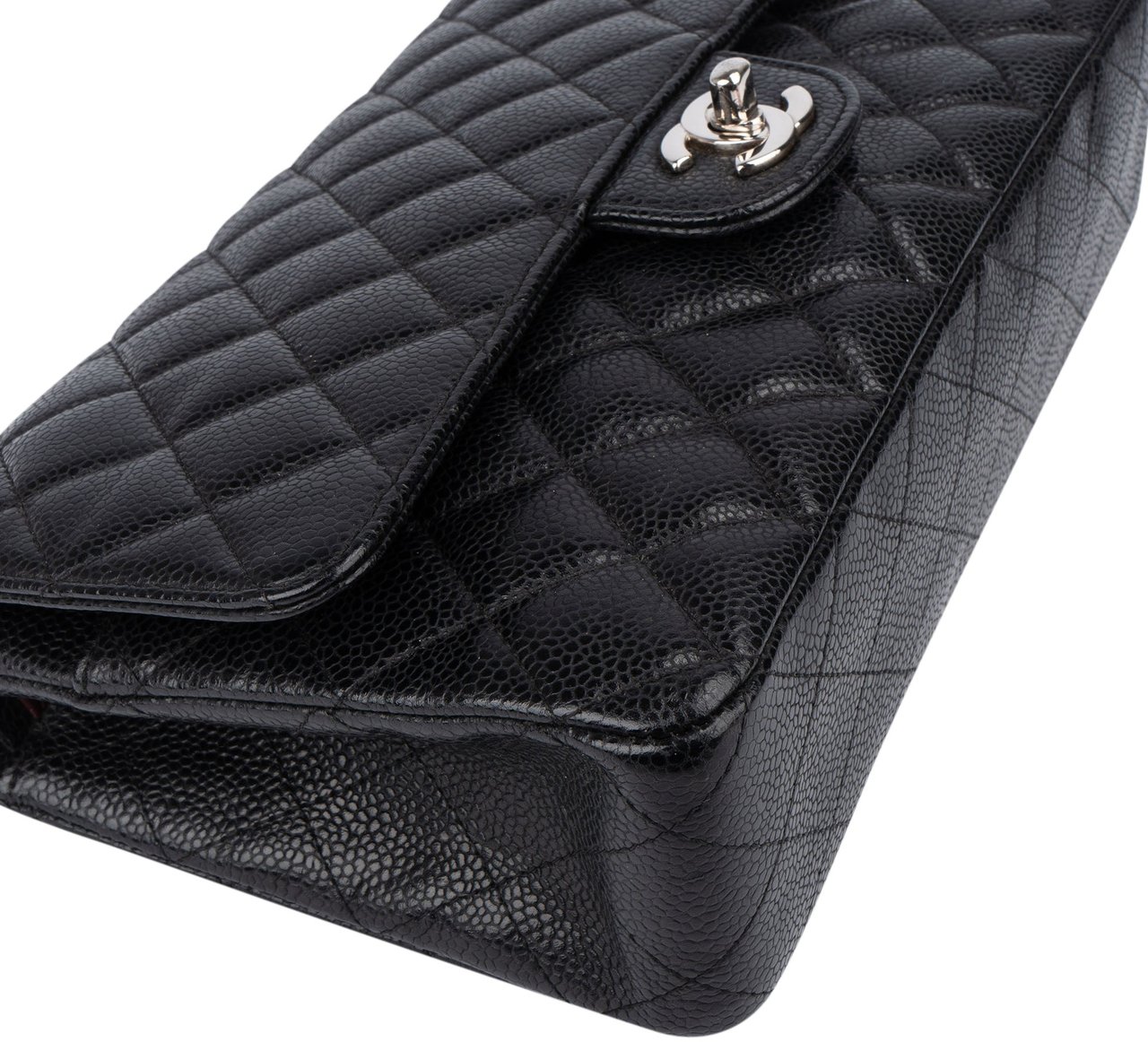 Chanel Chanel Quilted Caviar Leather Palladium Medium Double Flap Crossbody Bag Zwart