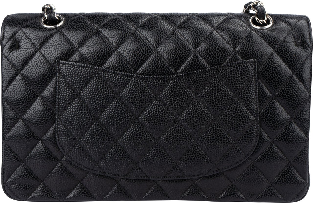 Chanel Chanel Quilted Caviar Leather Palladium Medium Double Flap Crossbody Bag Zwart