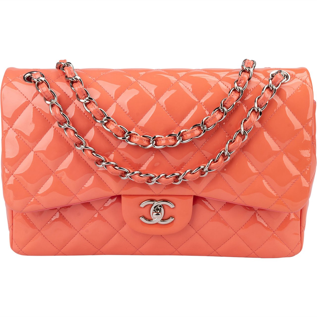 Chanel Chanel Quilted Patent Leather Jumbo Double Flap Crossbody Bag Roze