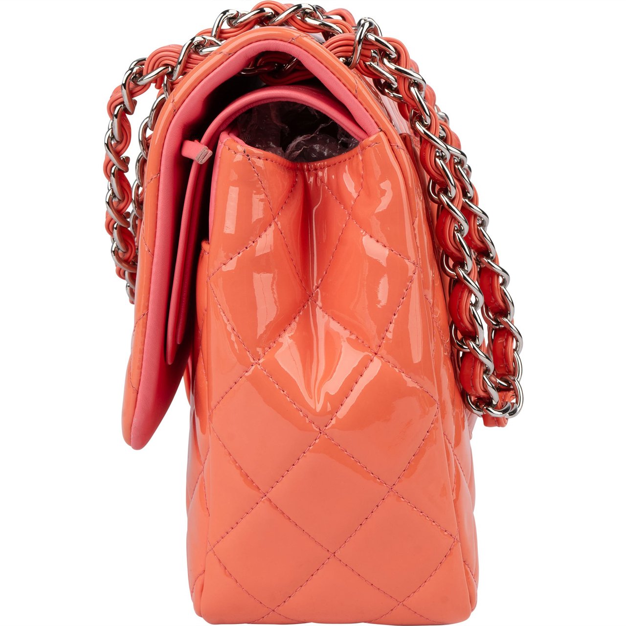 Chanel Chanel Quilted Patent Leather Jumbo Double Flap Crossbody Bag Roze
