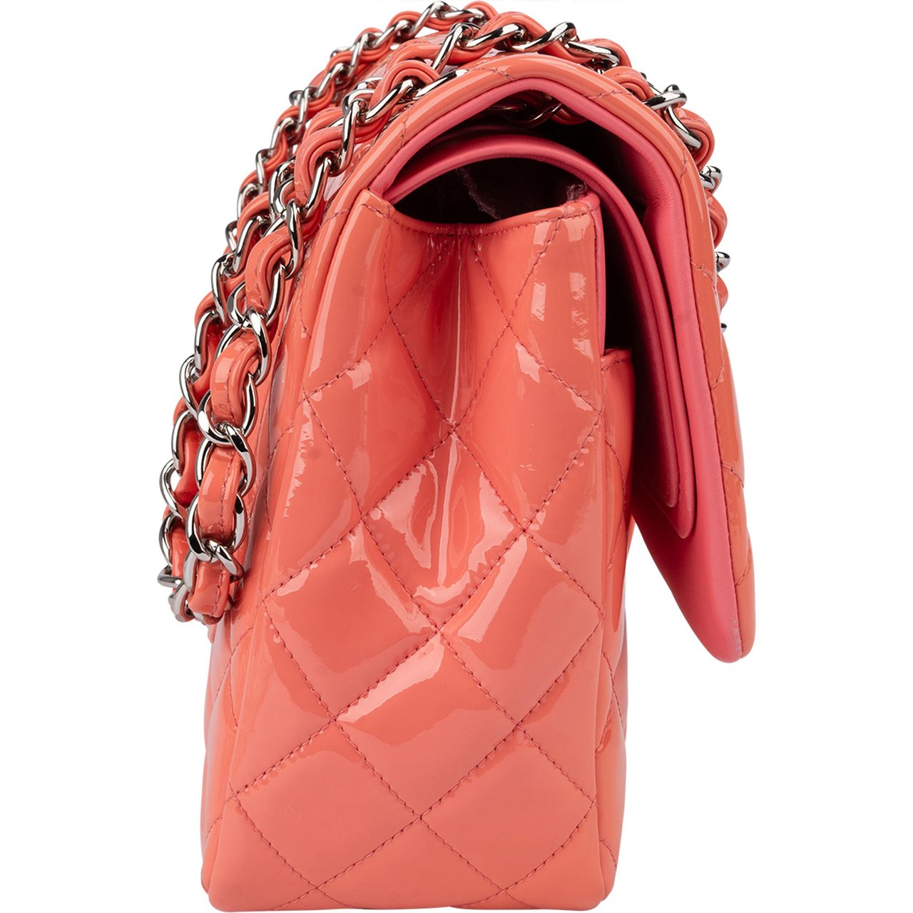 Chanel Chanel Quilted Patent Leather Jumbo Double Flap Crossbody Bag Roze