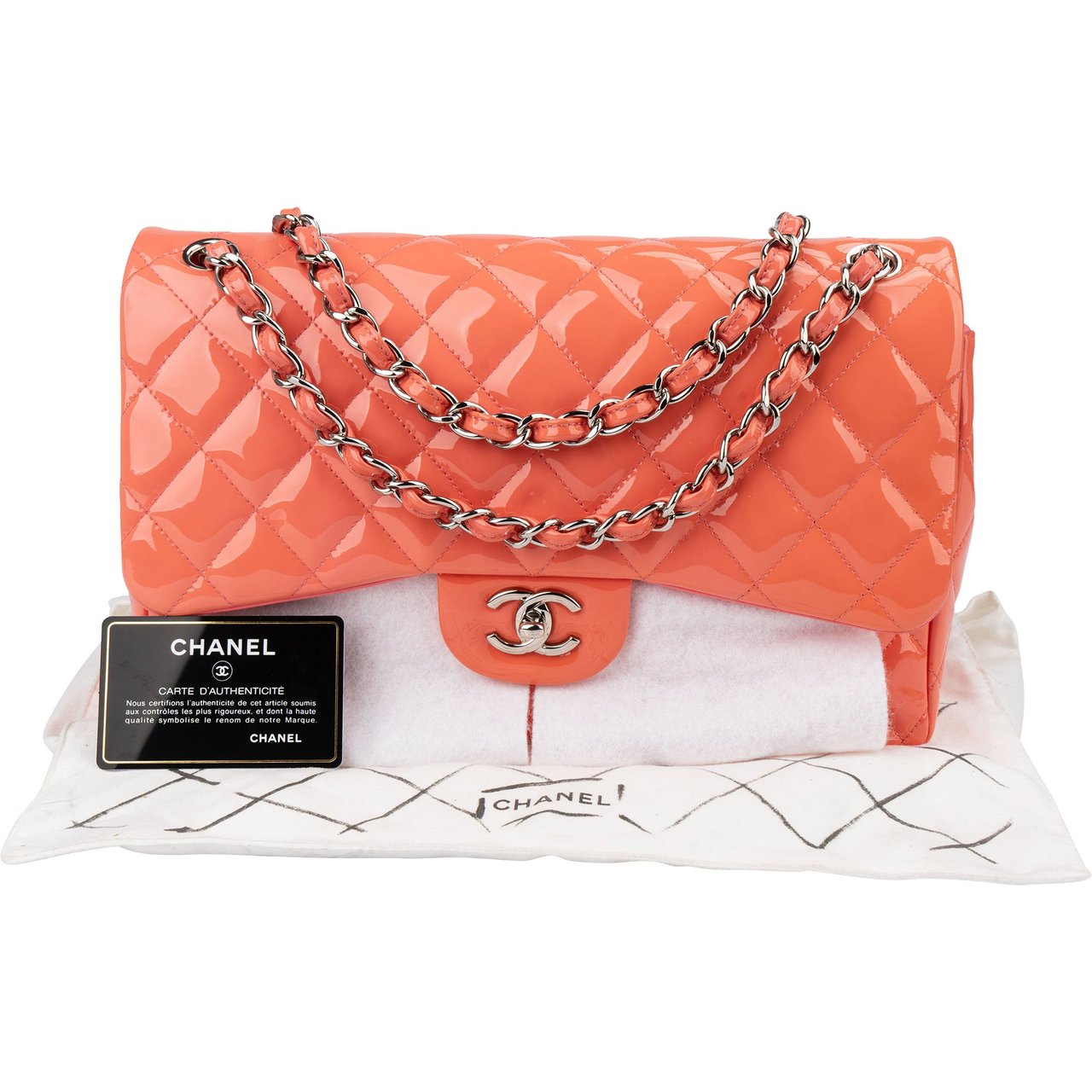 Chanel Chanel Quilted Patent Leather Jumbo Double Flap Crossbody Bag Roze