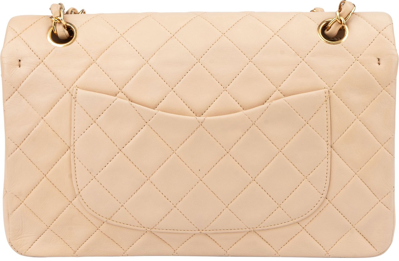 Chanel Chanel Quilted Lambskin 24K Gold Medium Double Flap Crossbody Bag Beige