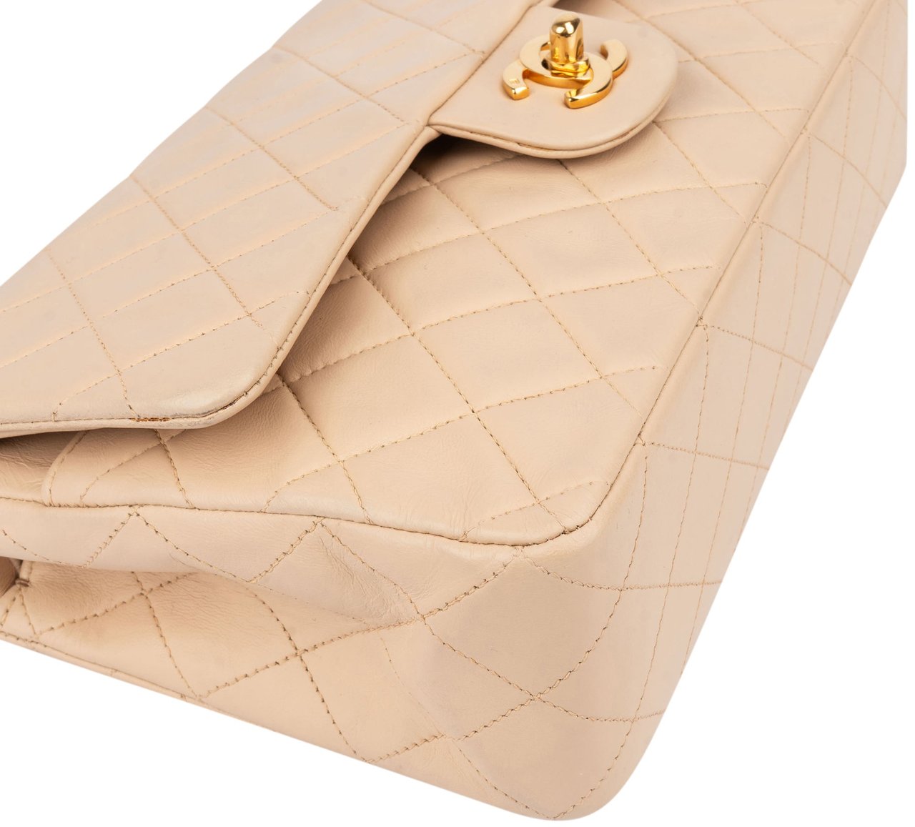 Chanel Chanel Quilted Lambskin 24K Gold Medium Double Flap Crossbody Bag Beige