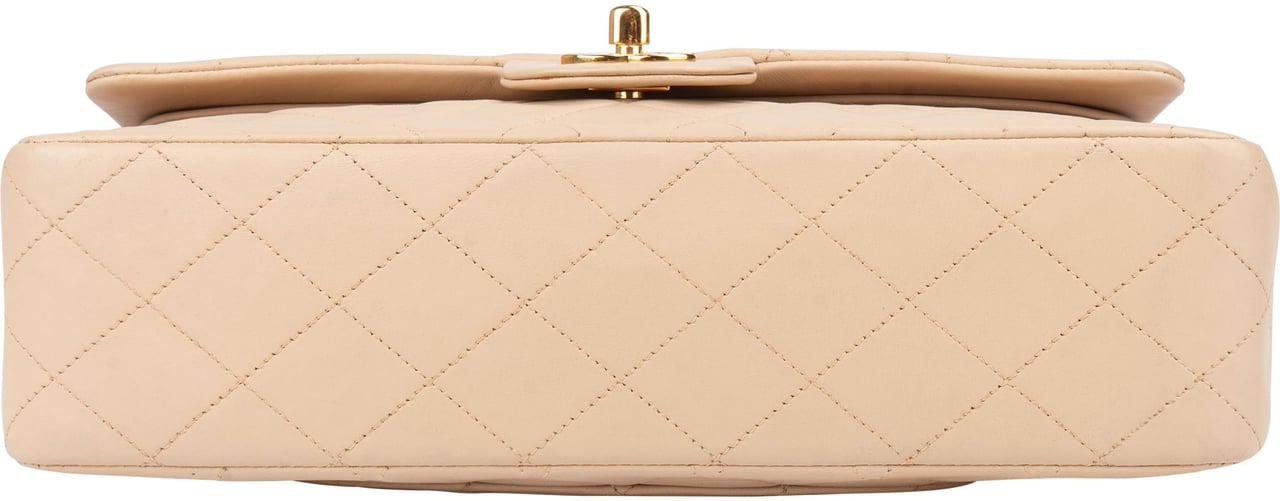 Chanel Chanel Quilted Lambskin 24K Gold Medium Double Flap Crossbody Bag Beige