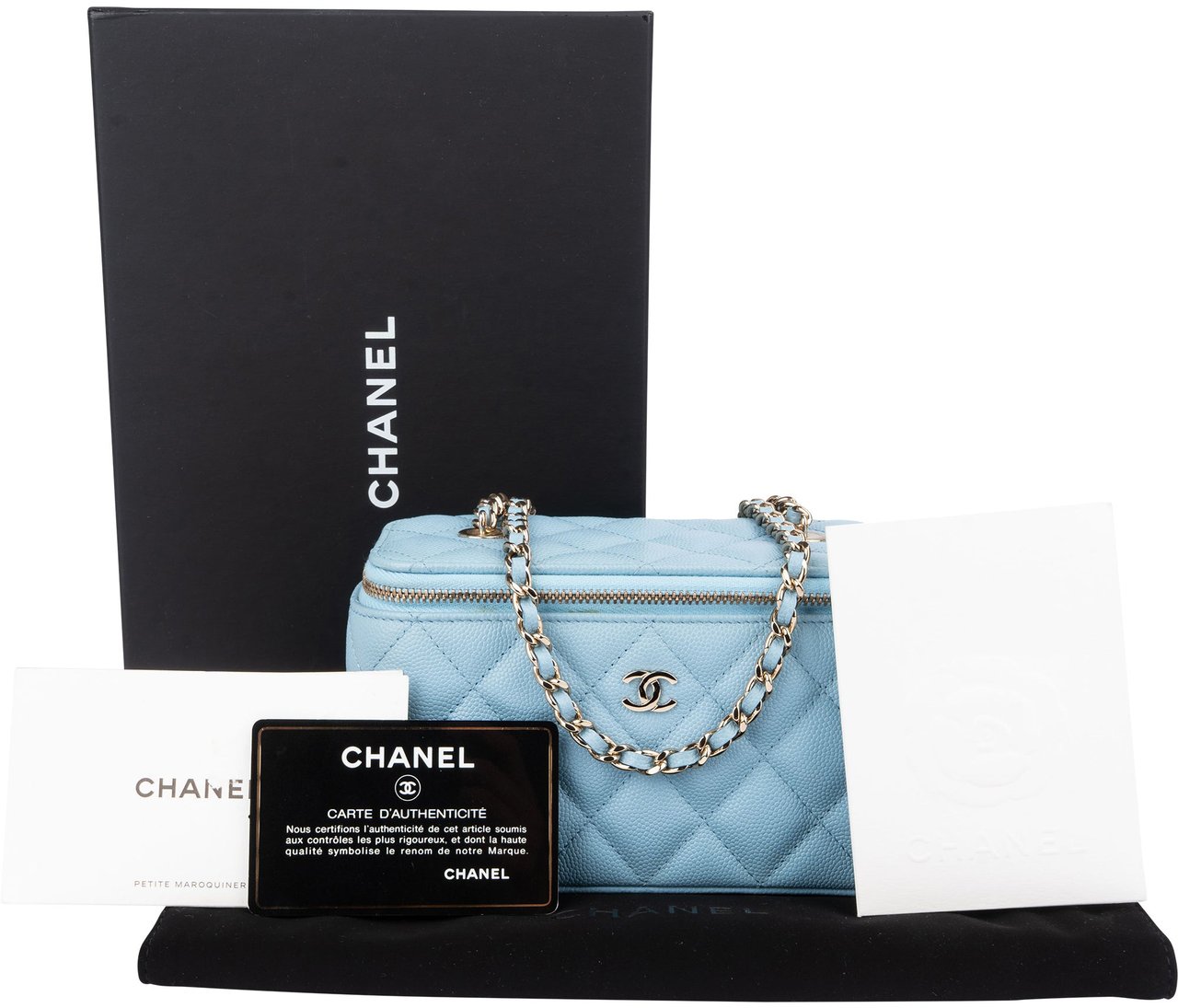 Chanel Chanel Quilted Caviar Leather Vanity Crossbody Bag Blauw