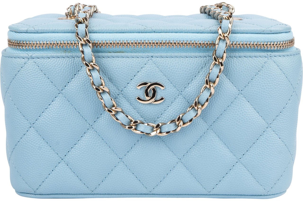 Chanel Chanel Quilted Caviar Leather Vanity Crossbody Bag Blauw
