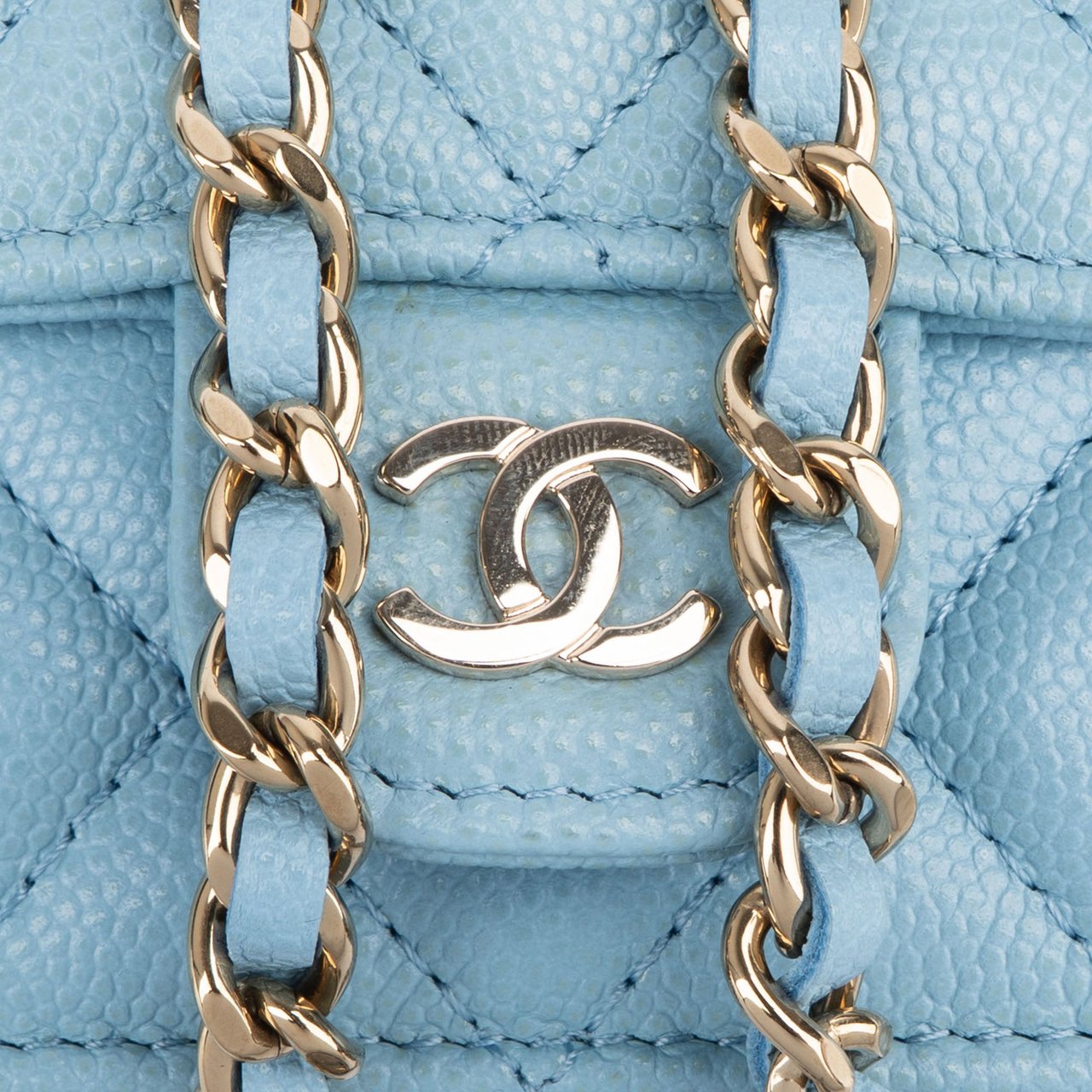 Chanel Chanel Quilted Caviar Leather CC Single Flap Mini Crossbody Bag Blauw