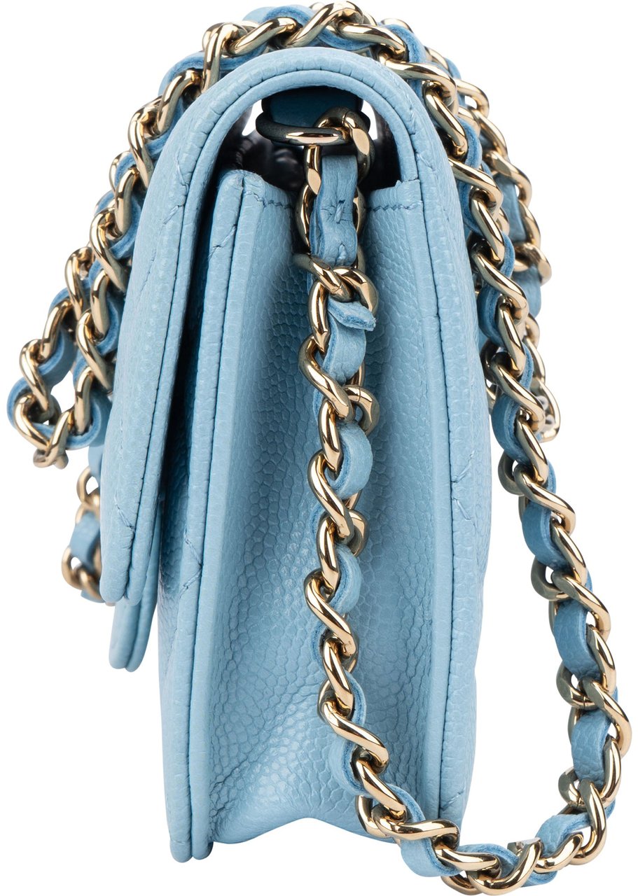 Chanel Chanel Quilted Caviar Leather CC Single Flap Mini Crossbody Bag Blauw