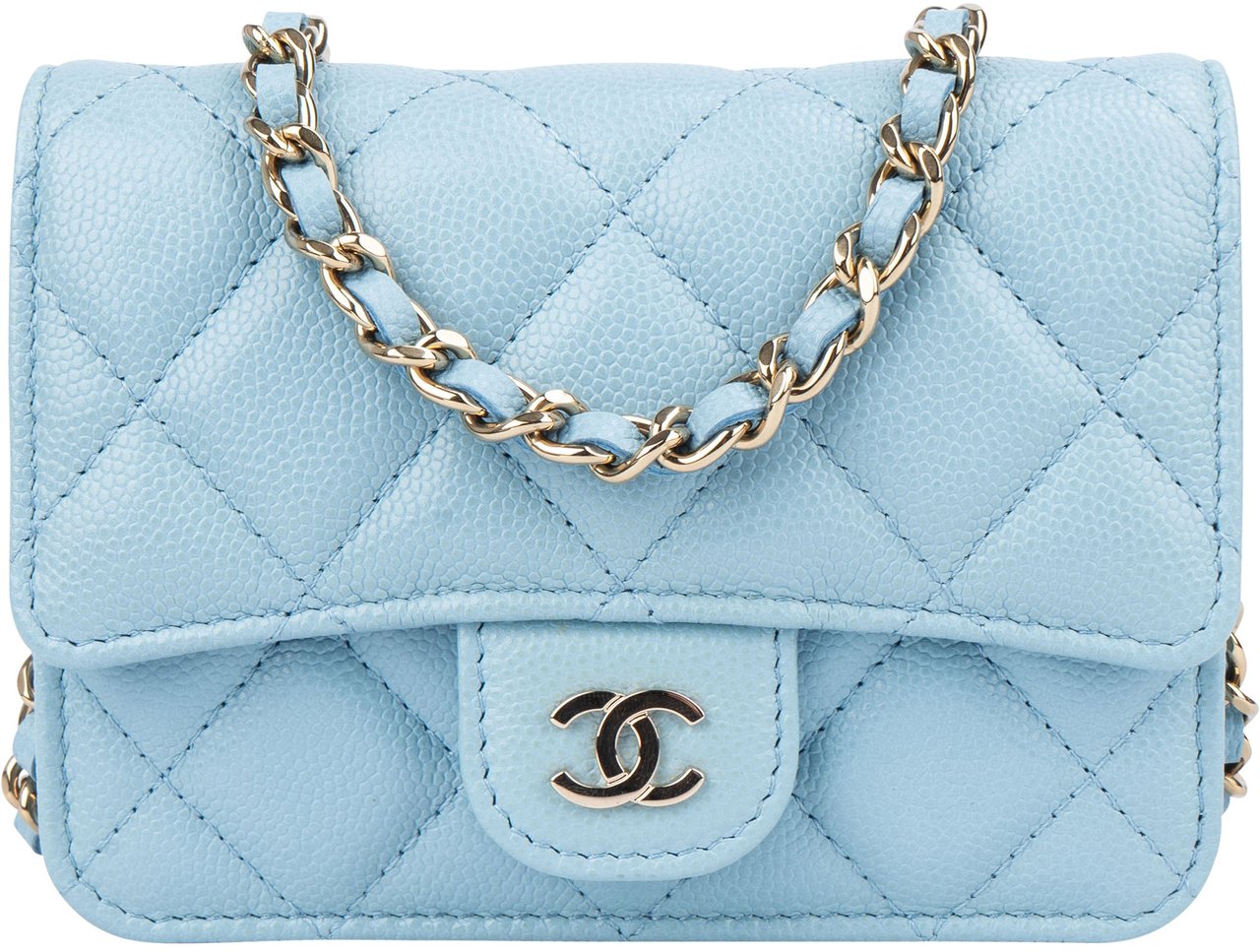 Chanel Chanel Quilted Caviar Leather CC Single Flap Mini Crossbody Bag Blauw
