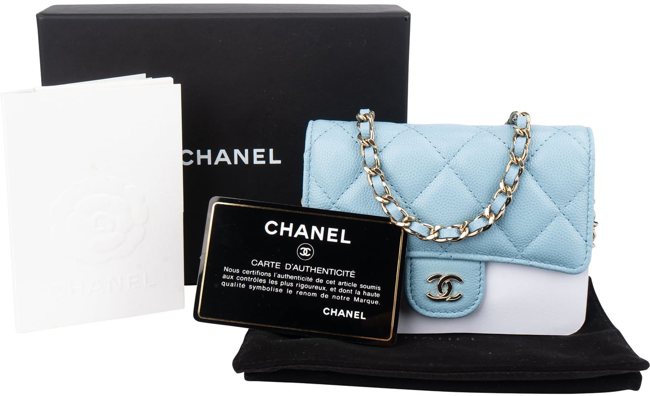 Chanel Chanel Quilted Caviar Leather CC Single Flap Mini Crossbody Bag Blauw