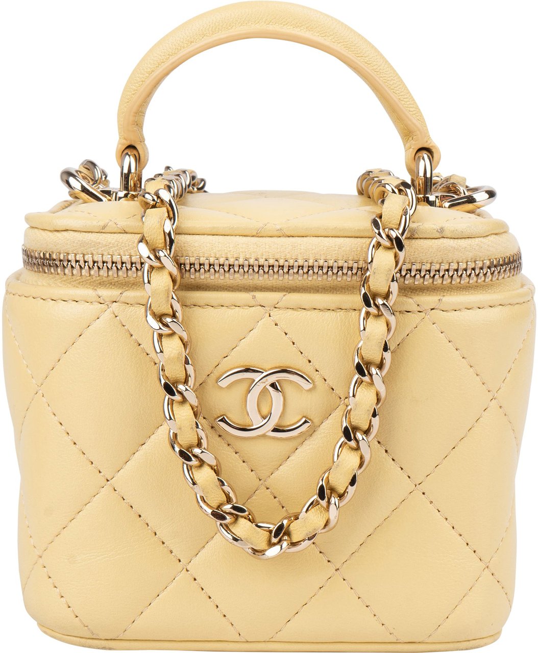 Chanel Chanel Quilted Lambskin CC Mini Vanity Handbag Geel
