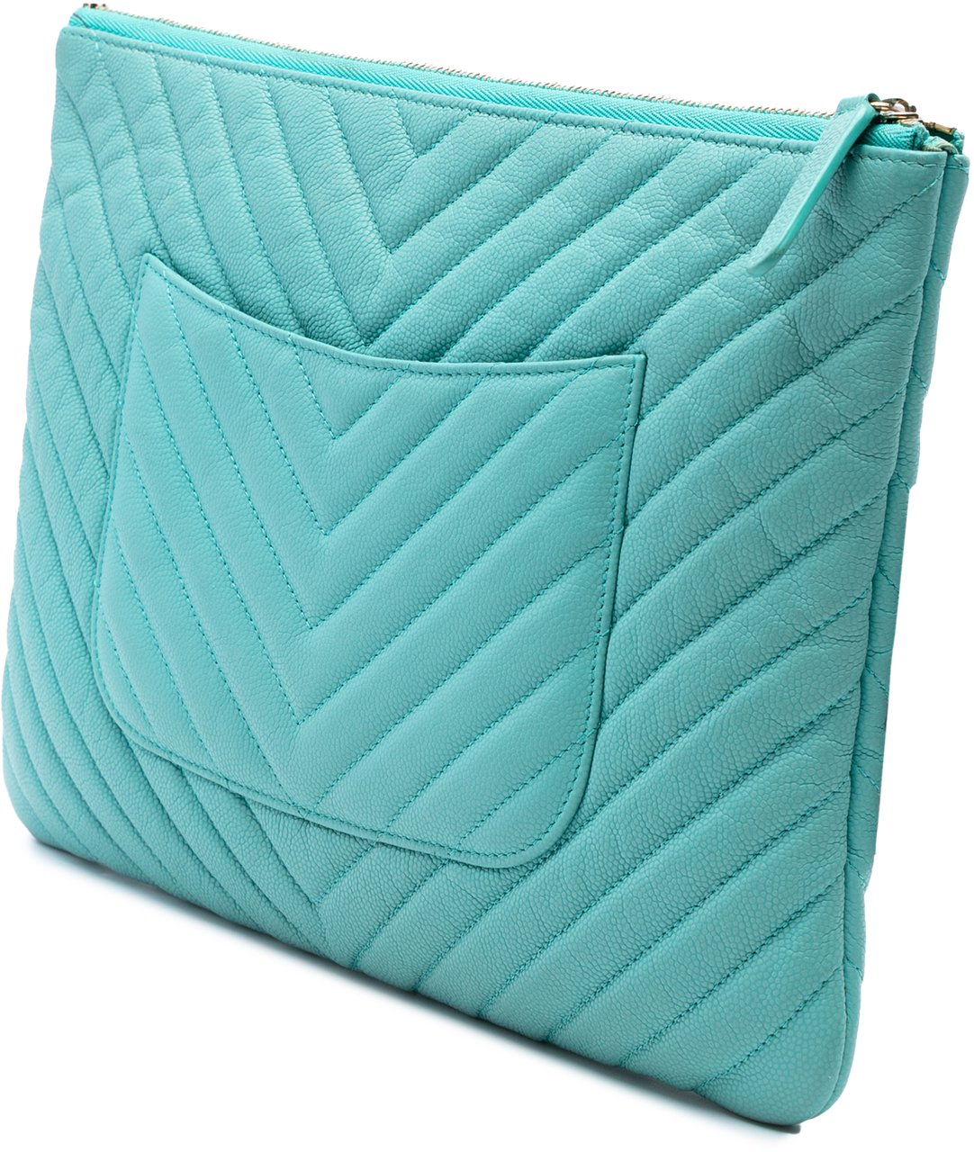 Chanel Medium CC Chevron Caviar O Case Clutch Blauw