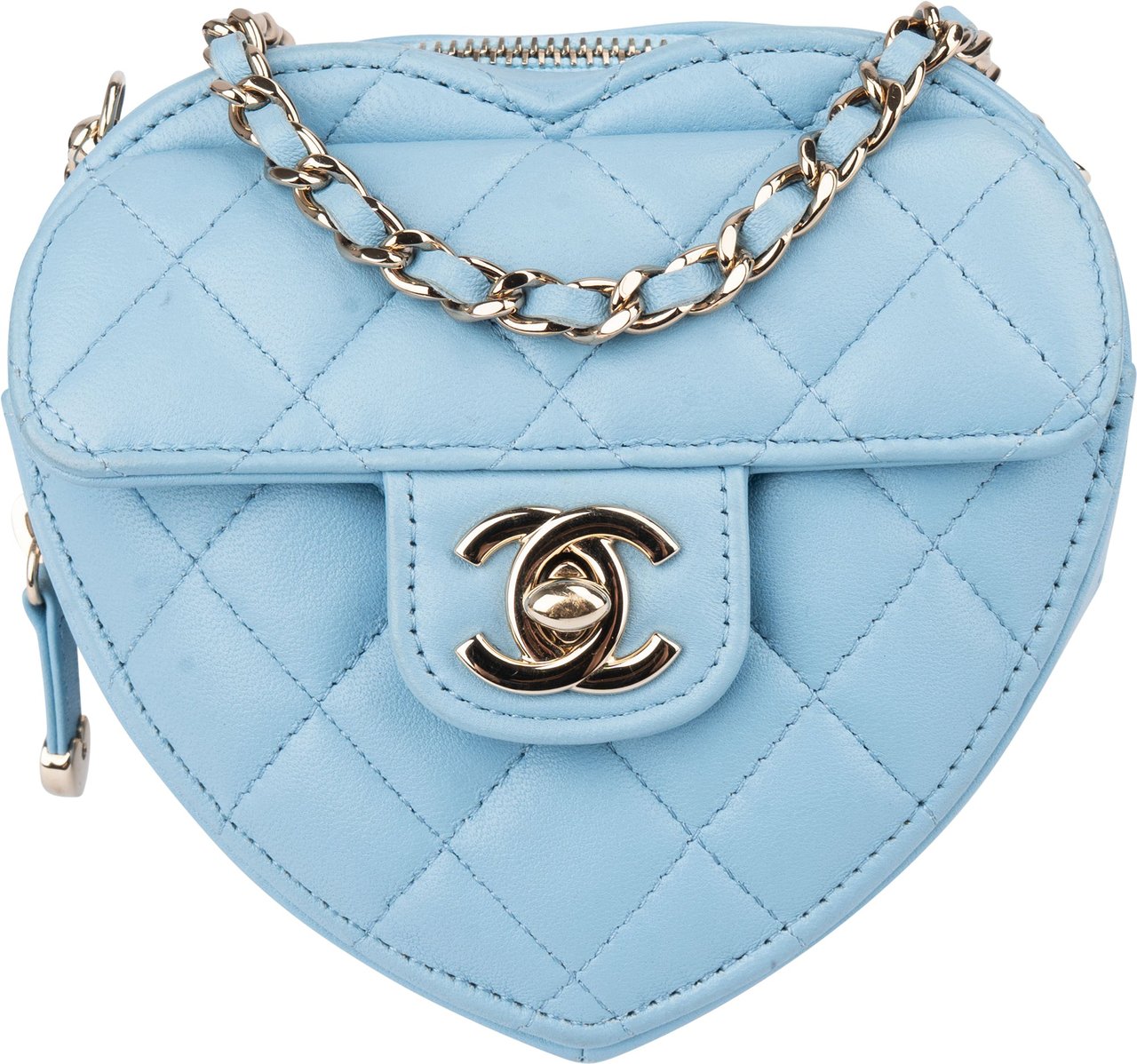 Chanel Chanel Quilted Lambskin Mini Love Heart Crossbody Bag Blauw
