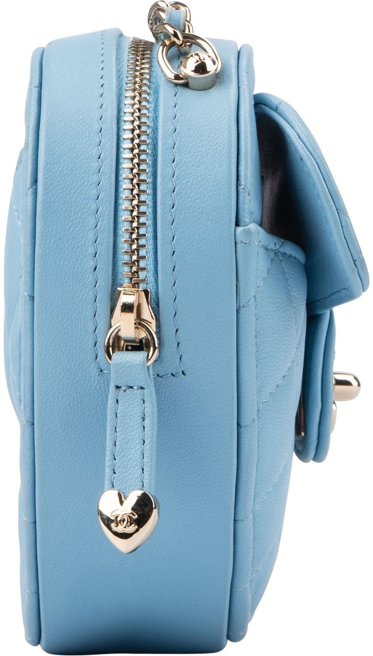 Chanel Chanel Quilted Lambskin Mini Love Heart Crossbody Bag Blauw