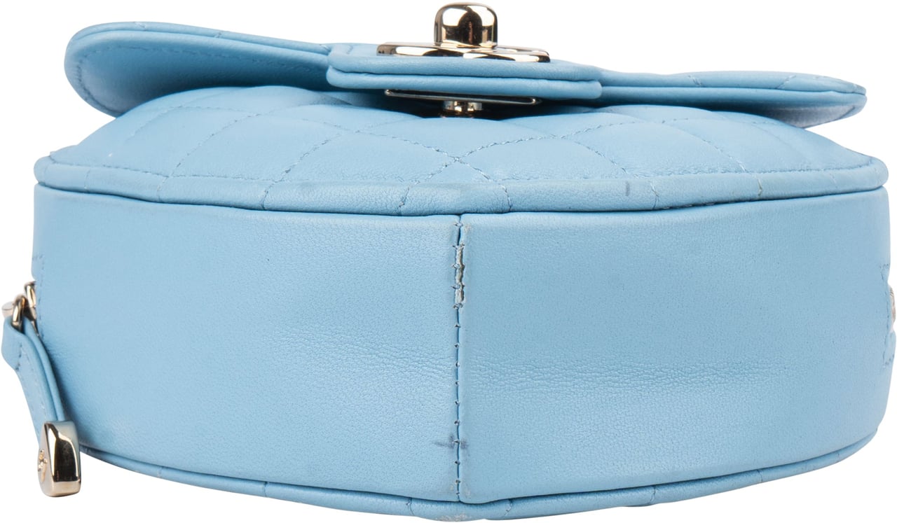 Chanel Chanel Quilted Lambskin Mini Love Heart Crossbody Bag Blauw