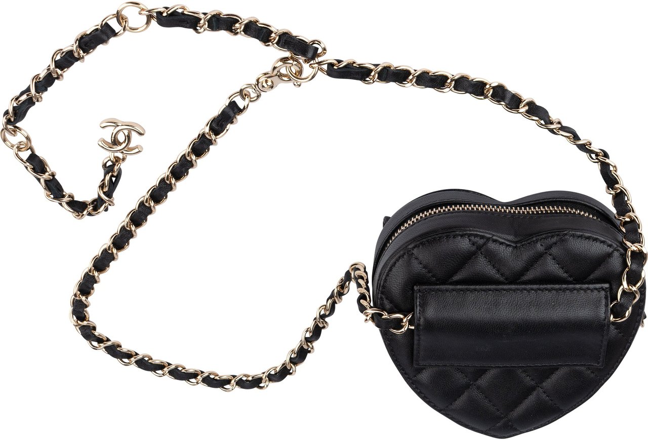 Chanel Chanel Quilted Lambskin Mini Heart Love Bumbag Crossbody Bag Zwart