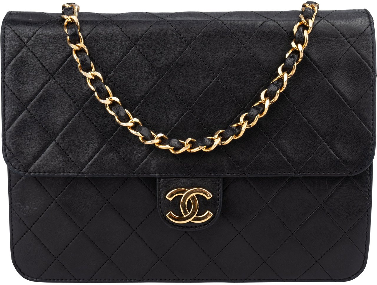 Chanel Chanel Quilted Lambskin 24K Gold Single Flap Crossbody Bag Zwart