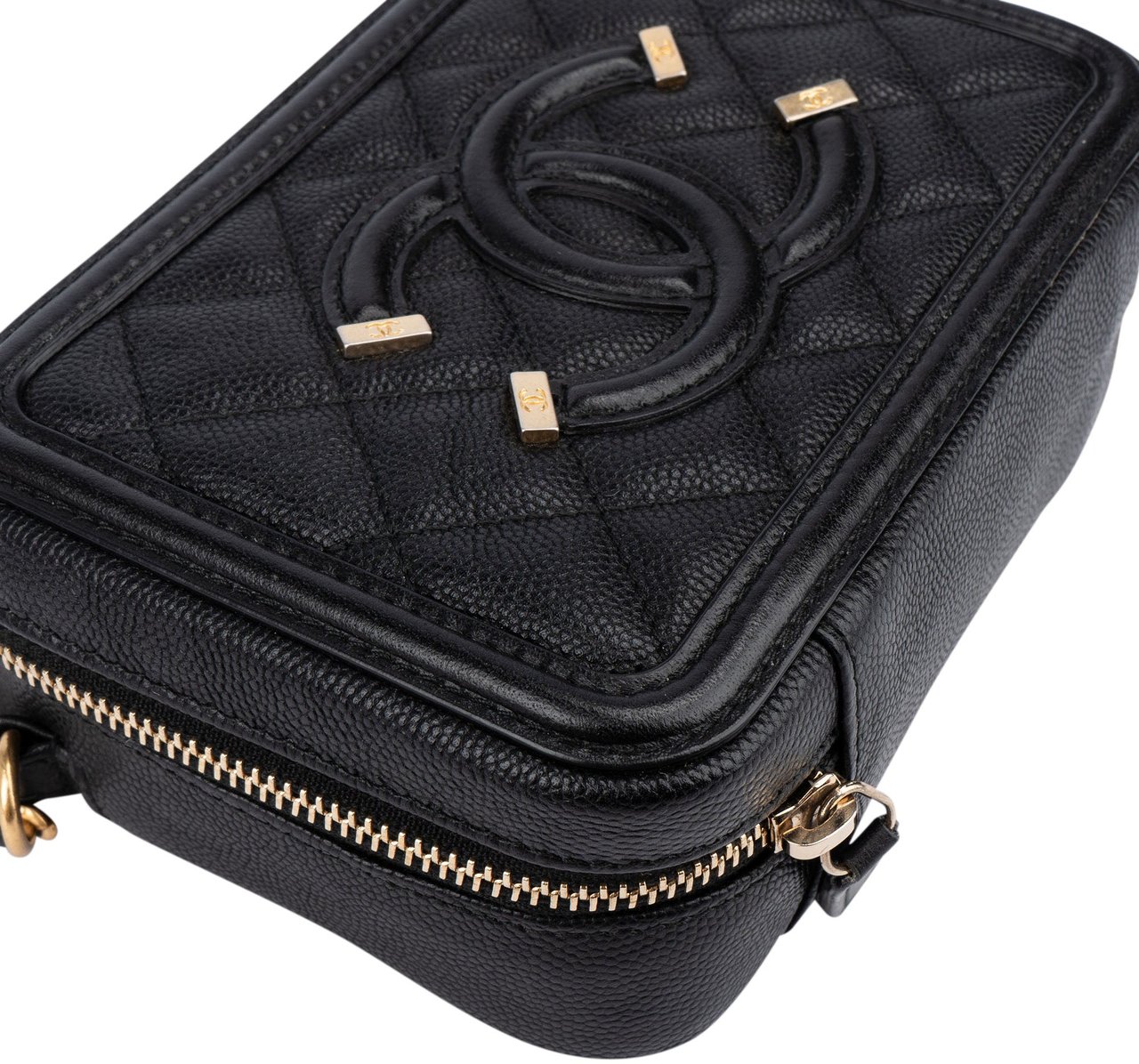 Chanel Quilted Caviar Leather CC Filigree Crossbody Bag Zwart