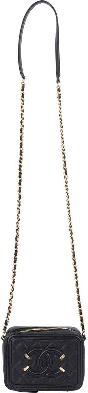Chanel Quilted Caviar Leather CC Filigree Crossbody Bag Zwart