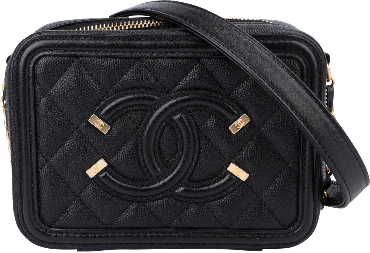 Chanel Chanel Quilted Caviar Leather CC Filigree Crossbody Bag Zwart