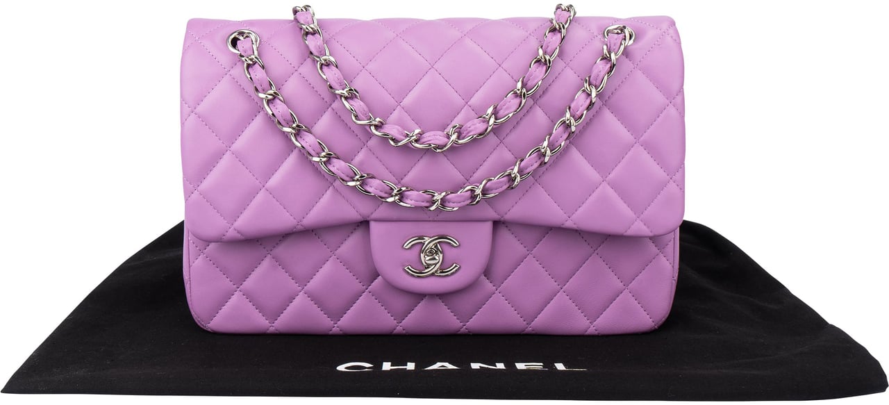 Chanel Chanel Quilted Lambskin Palladium Jumbo Double Flap Crossbody Bag Paars