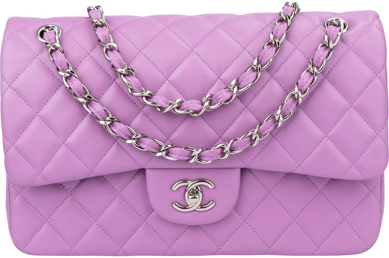 Chanel Chanel Quilted Lambskin Palladium Jumbo Double Flap Crossbody Bag Paars