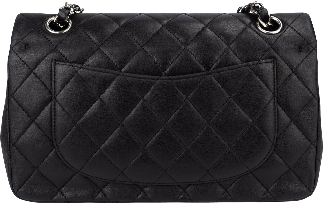 Chanel Chanel Quilted Lambskin Palladium Small Double Flap Crossbody Bag Zwart