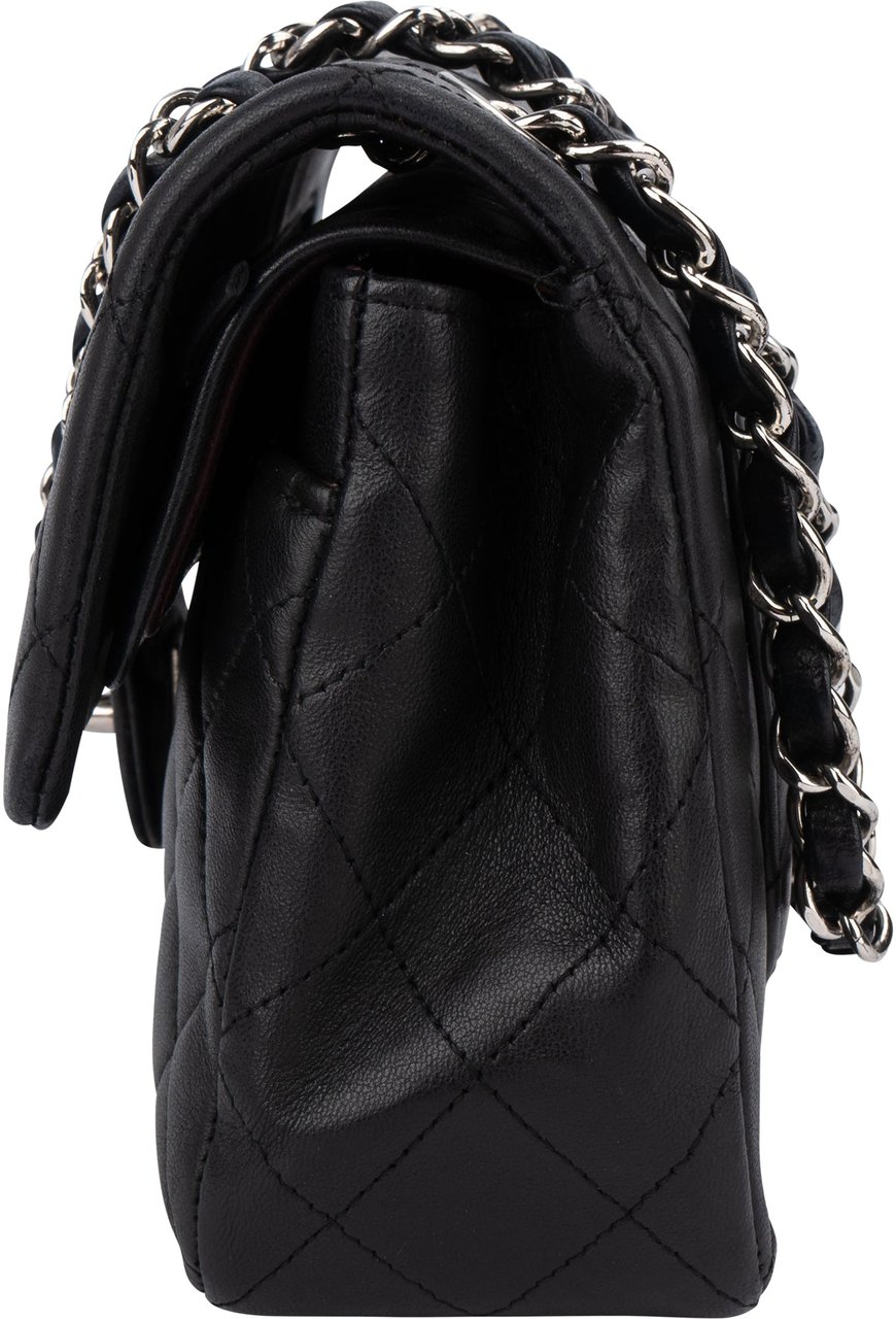 Chanel Chanel Quilted Lambskin Palladium Small Double Flap Crossbody Bag Zwart