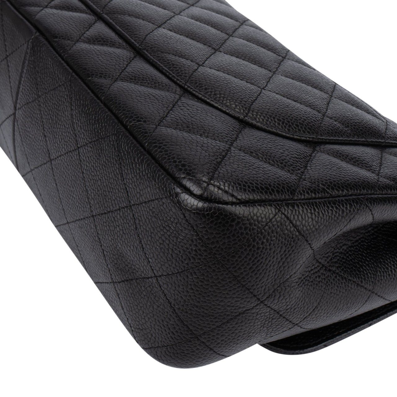 Chanel Chanel Quilted Caviar Leather Jumbo Double Flap Crossbody Bag Zwart