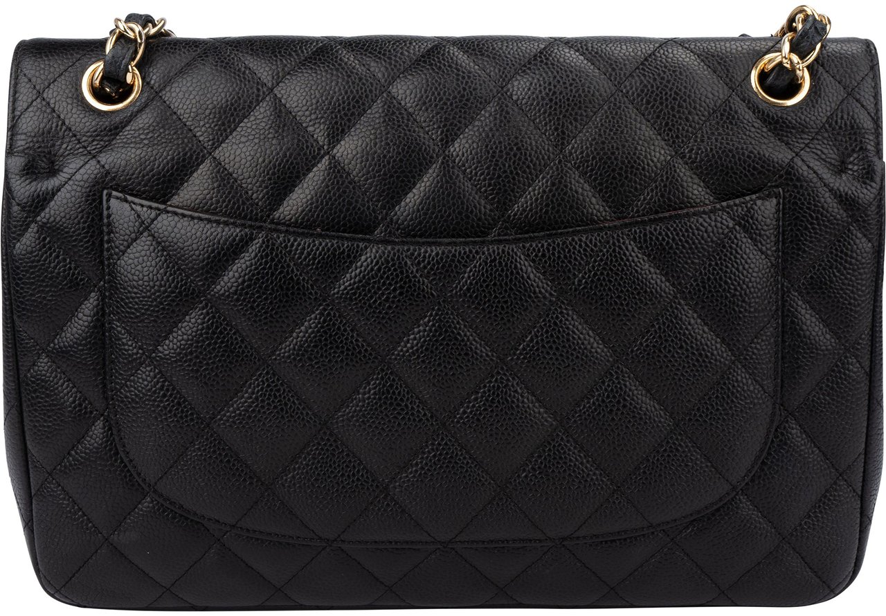 Chanel Chanel Quilted Caviar Leather Jumbo Double Flap Crossbody Bag Zwart