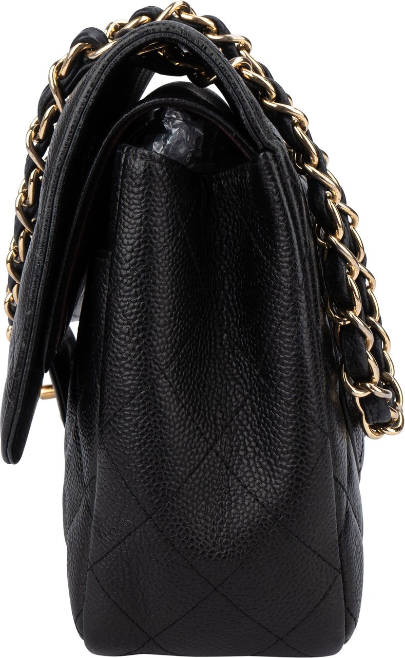 Chanel Chanel Quilted Caviar Leather Jumbo Double Flap Crossbody Bag Zwart