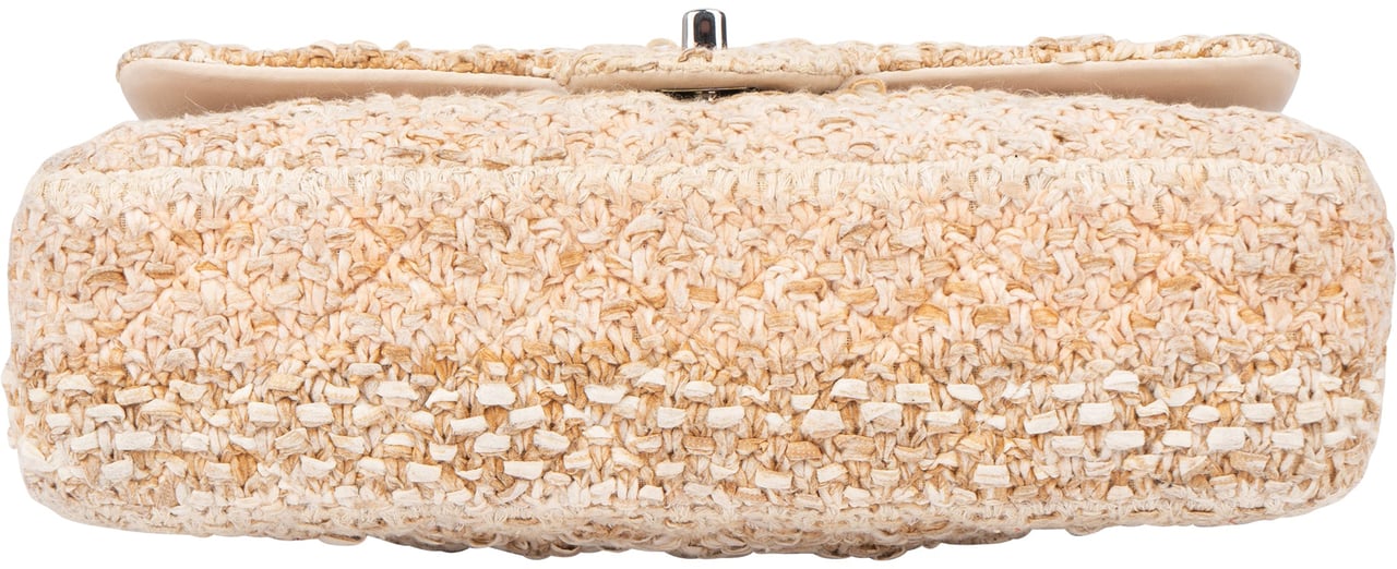 Chanel Chanel Quilted Tweed Palladium Medium Double Flap Crossbody Bag Beige